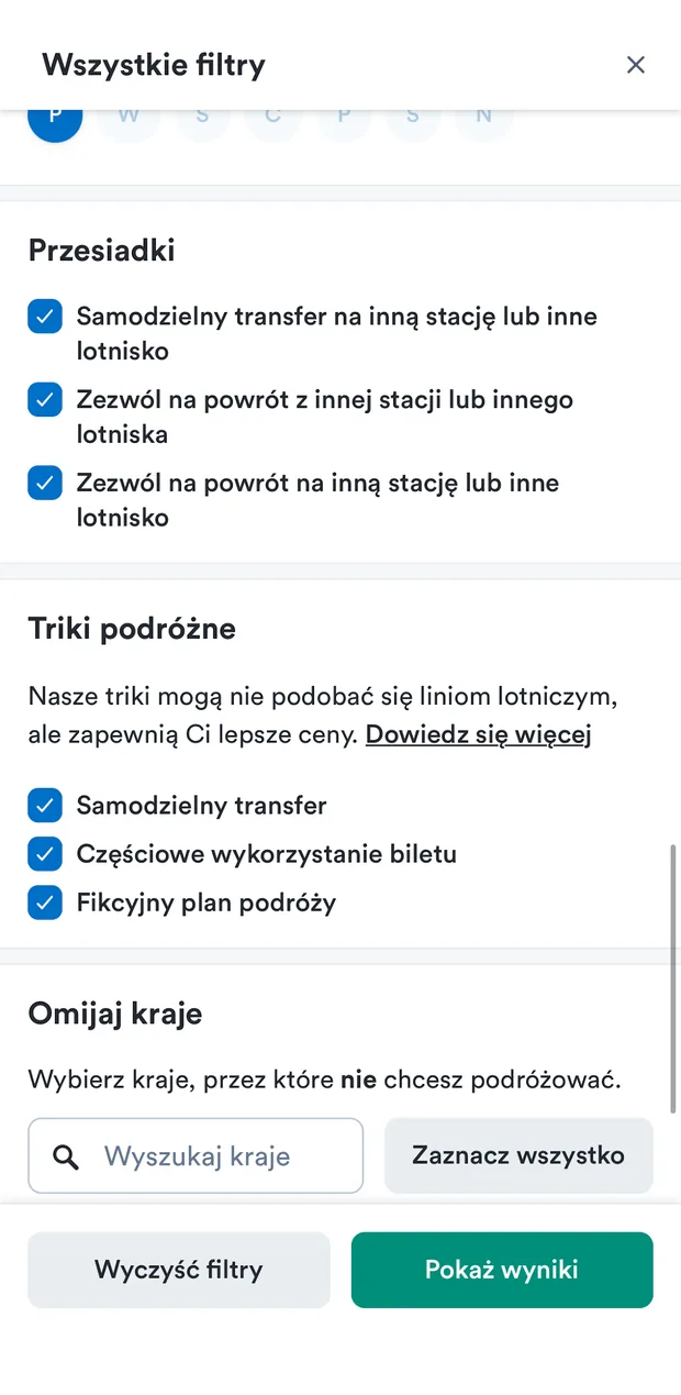 Filtry — przesiadki, triki podróżne, omijanie krajów