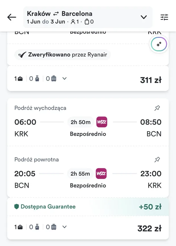 Szczegóły lotu Kraków → Barcelona, Wizz Air