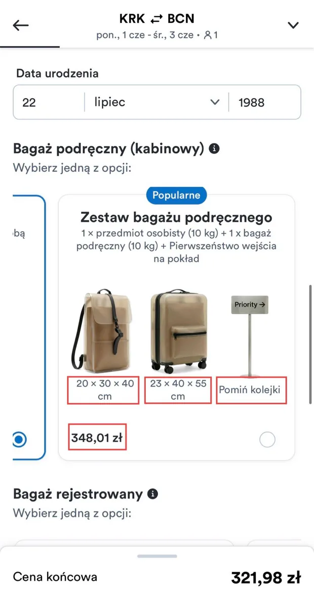 Zestaw bagażu podręcznego z priorytetem