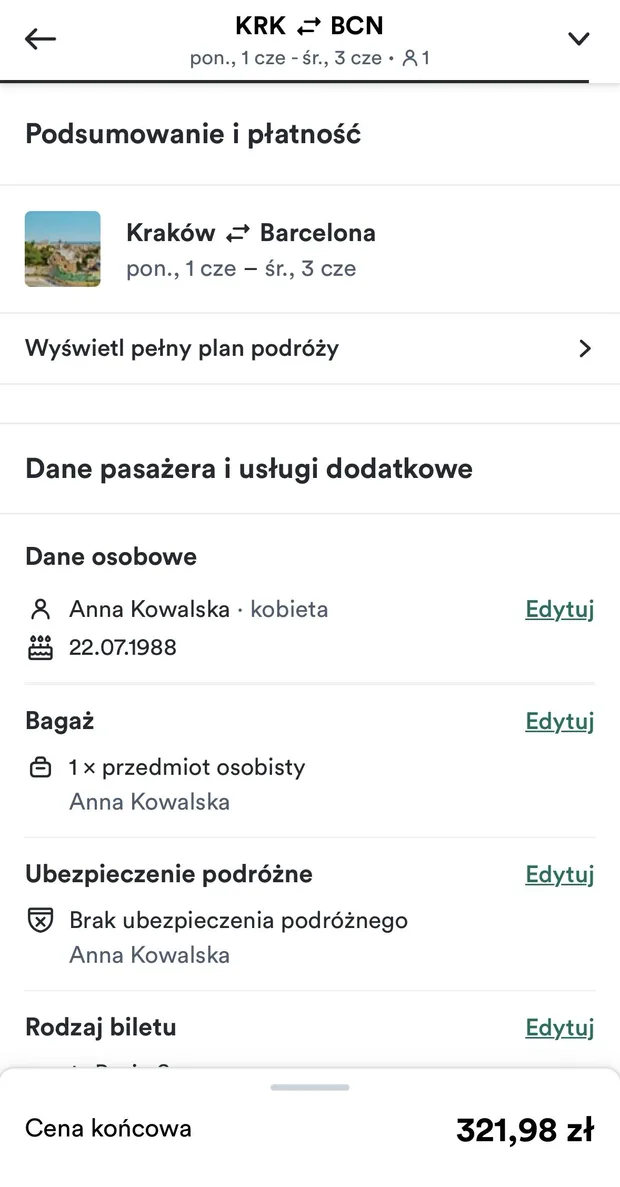 Ekran 'Podsumowanie i płatność'
