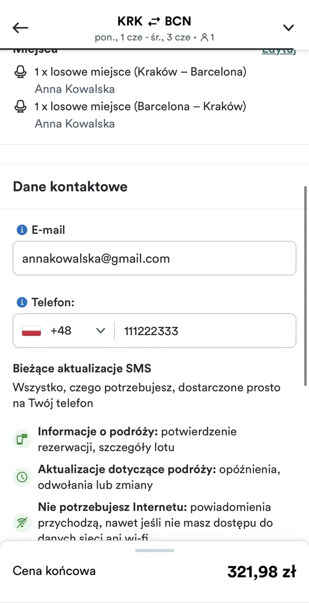 Dane kontaktowe — e-mail i numer telefonu