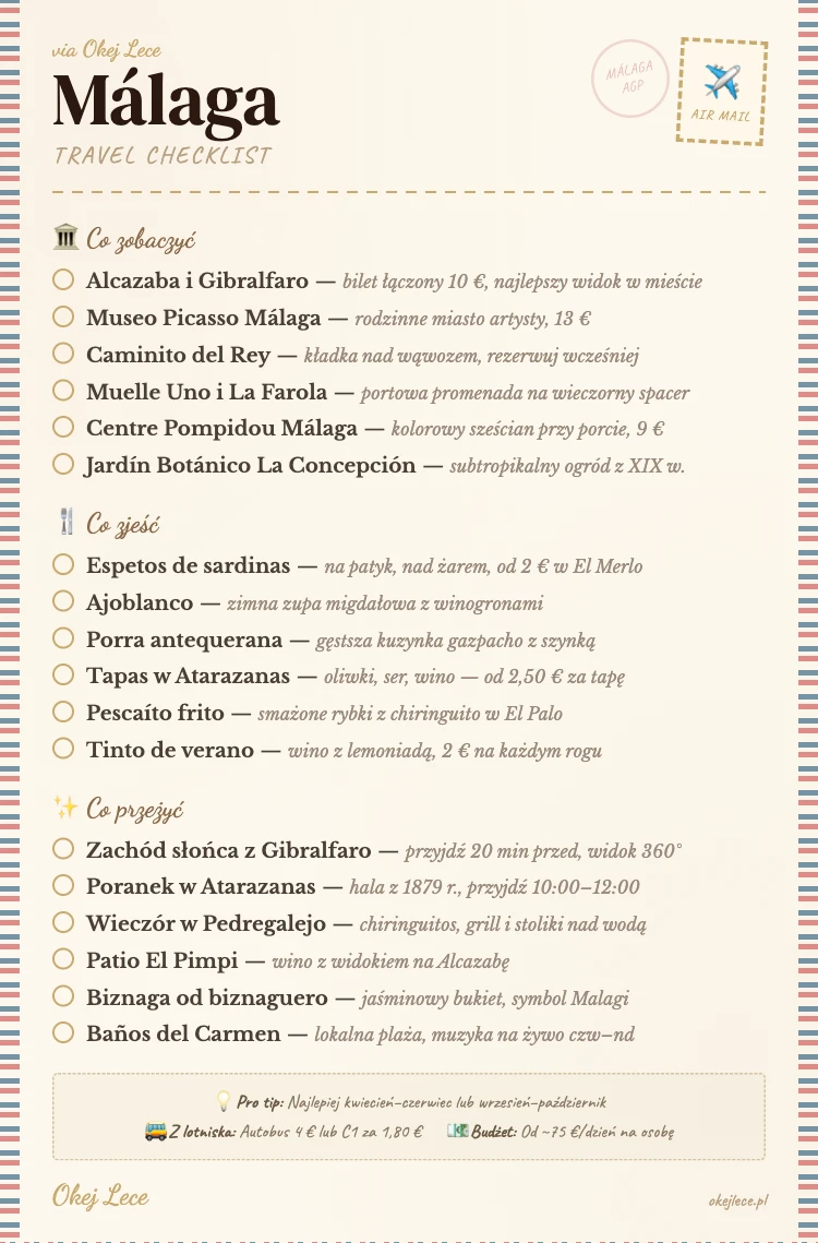 Málaga travel checklist — co zobaczyć, co zjeść i co przeżyć