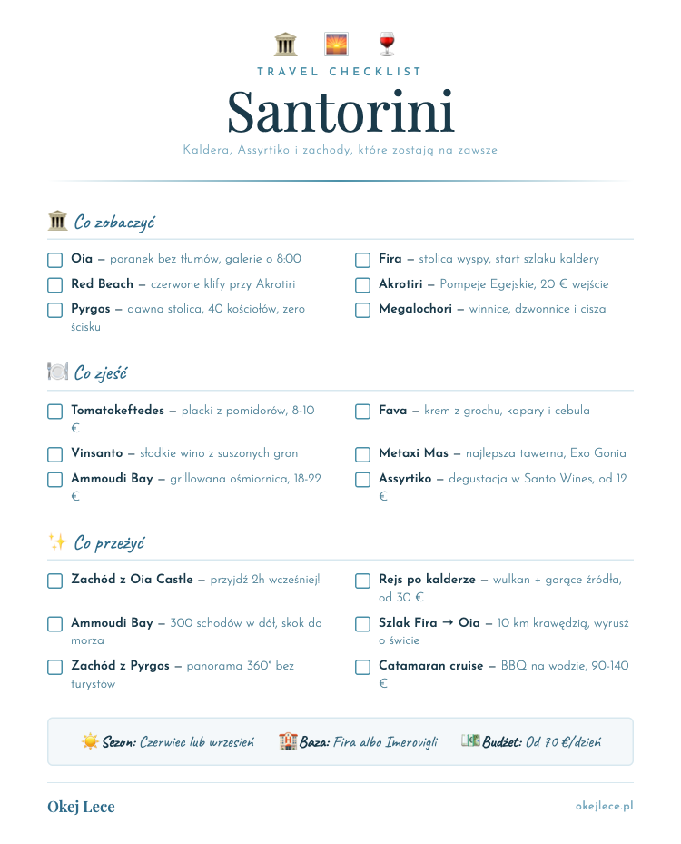 Santorini travel checklist — co zobaczyć, co zjeść i co przeżyć